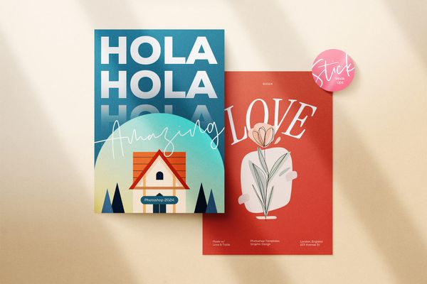 Greeting Hola Love Paper Mockup with Sticker