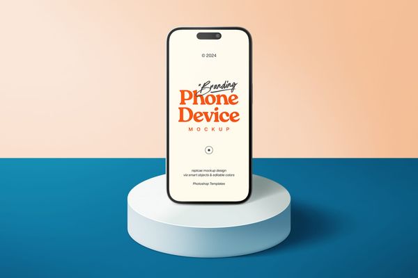 Branding iPhone 15 Device Mockup on Podium