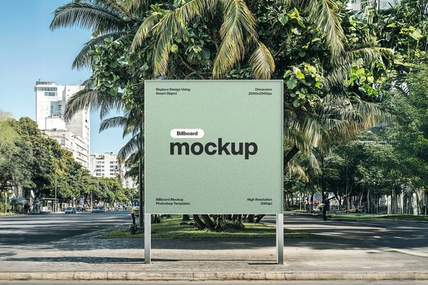 Billboard with Tree Background Mockup