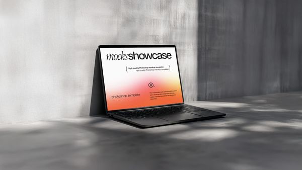 Laptop Mockup on Industrial Stone Scene