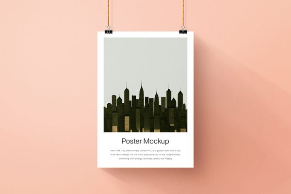 Hanging Poster Mockup with Realistic Shadow