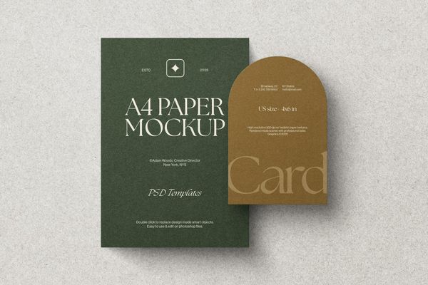 A4 Paper and Postcard Mockup