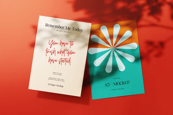 Branding Graphic A5 Poster Mockup on Bold Red Color