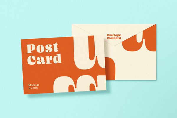 Postcard With Envelope Mockup