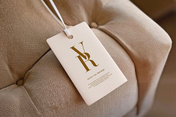 Brand Hang Tag Mockup On Sofa