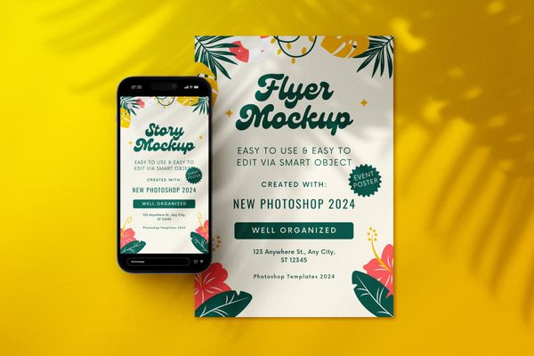 Flyer Event & Instagram Story Mockup with Yellow Color