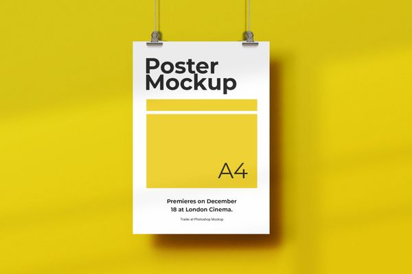 Hanging Bold Yellow Poster Mockup