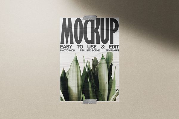 Minimal Glued Poster Mockup with Tapes