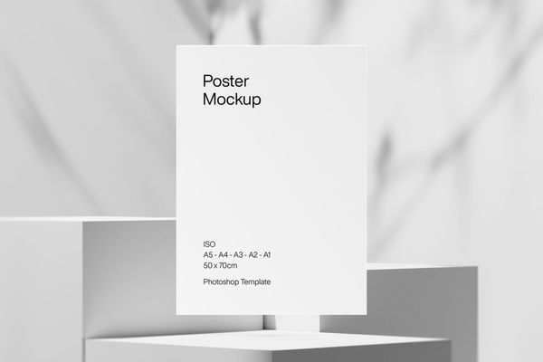 Minimal ISO Poster Mockup Floating on Podium