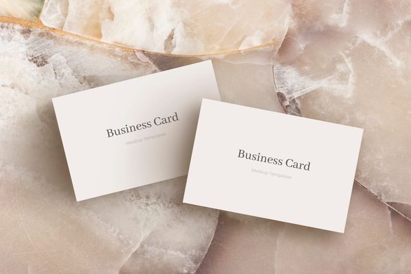 Business Card Mockup on Beige Marble Background