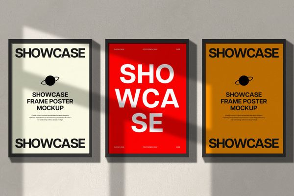 Three Frame Poster Mockup with Shadow