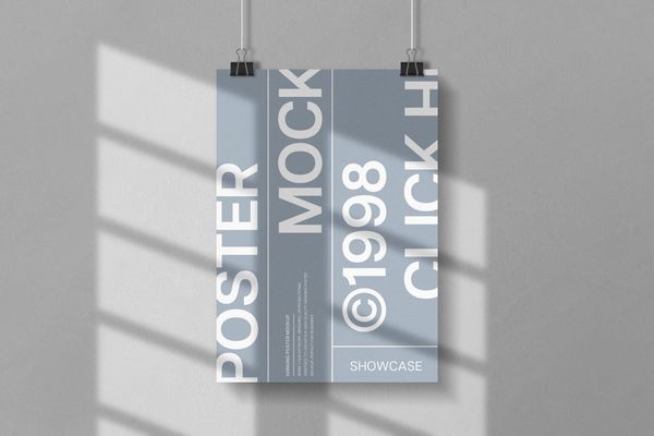 Minimal Hanging Poster Mockup with Shadow