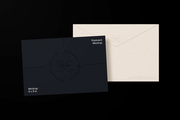 Elegant Embossed Postcard & Envelope Mockup