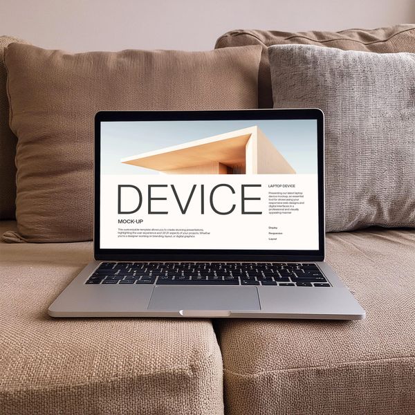 Laptop Device Mockup On Sofa