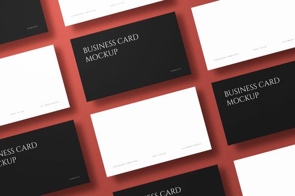 Red Isometric Business Cards Mockup