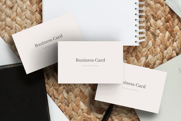 Three Business Card Mockup  With Rattan Background