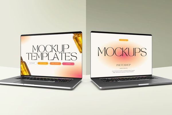 Two Angel of Macbook Mockup Scene