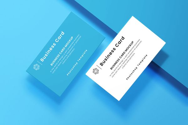 Two Business Card Mockup on Blue Surface