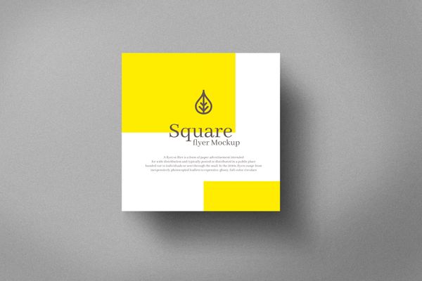Yellow White Square Flyer Mockup with Shades of Shadow