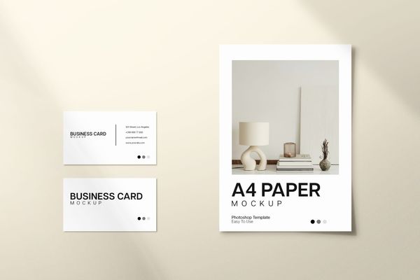A4 Paper And Business Card Mockup