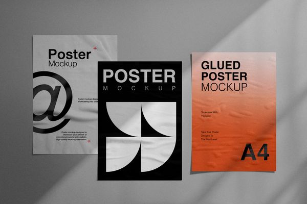 Glued Poster Mockup with Shadow