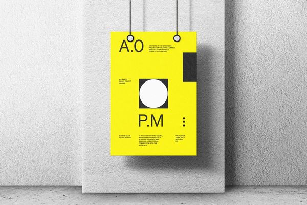 Realistic Hanging Poster Mockup on Wall