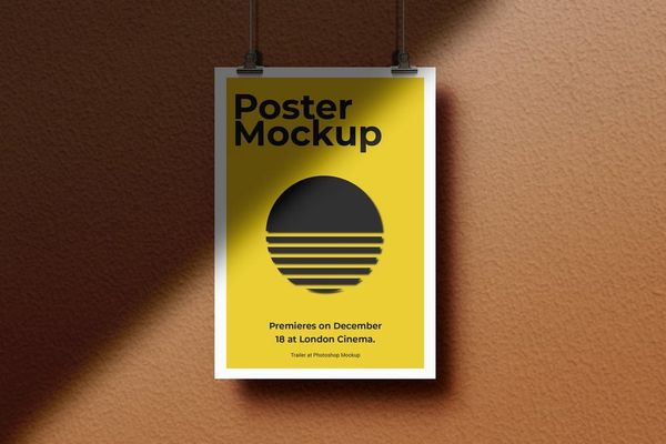 Hanging Poster on Wall Mockup
