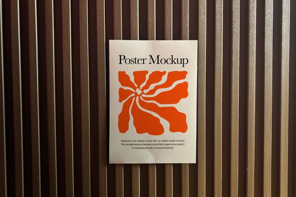 Indoor Poster Mockup with Warm Wooden Texture