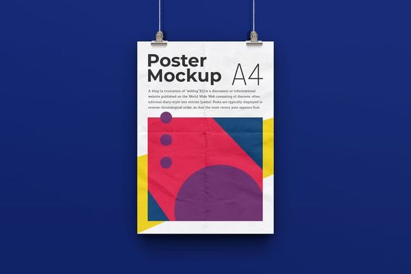 Poster Mockup On Blue Background