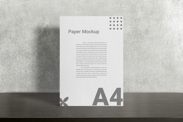 Standing A4 Paper Mockup with Shadow Overlay