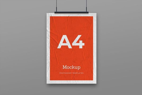 Simple Wrinkled Glued Poster Mockup