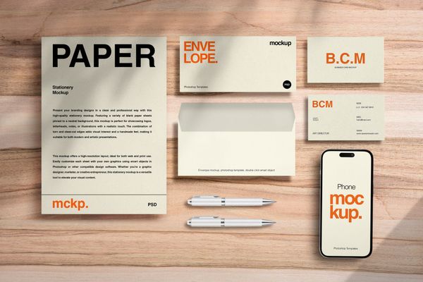 Stationery Mockup on Wood