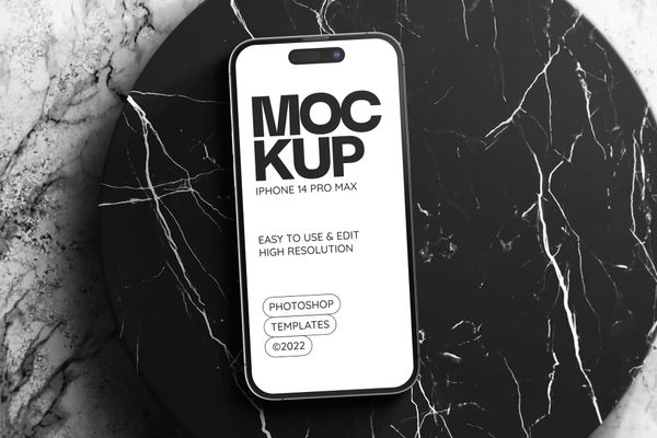 iPhone 14 Pro Max Mockup on Realistic Marble Podium