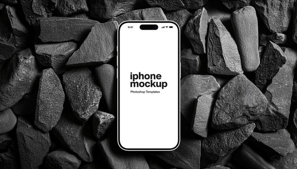 iPhone Mockup On Black Rocks
