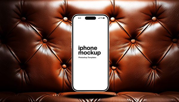 iPhone mockup on leather sofa