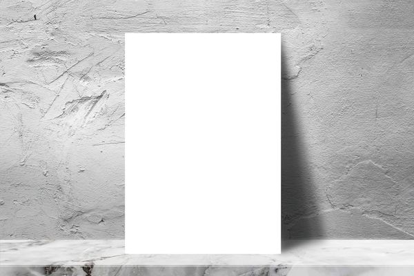 A4 Poster Mockup Stand on Podium Rough Wall