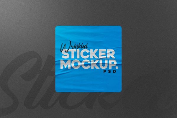 Blue Square Sticker Mockup
