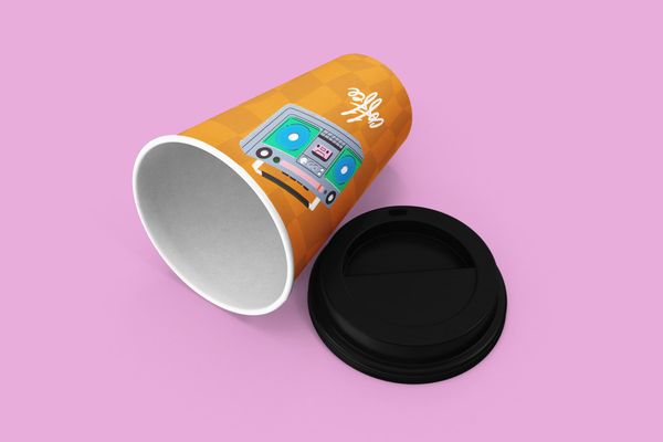Colorful Coffee Cup Mockup with Fun Illustration Lid Off