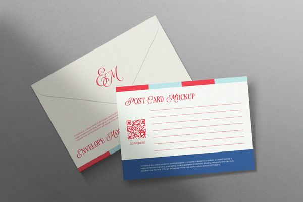 Vintage Postcard & Envelope Mockup