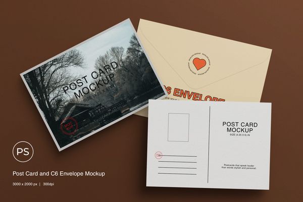 Postcard and C6 Envelope Mockup
