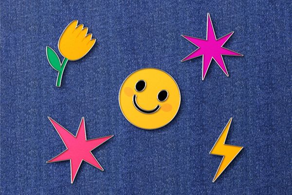 Playful Enamel Pin Mockup on Denim