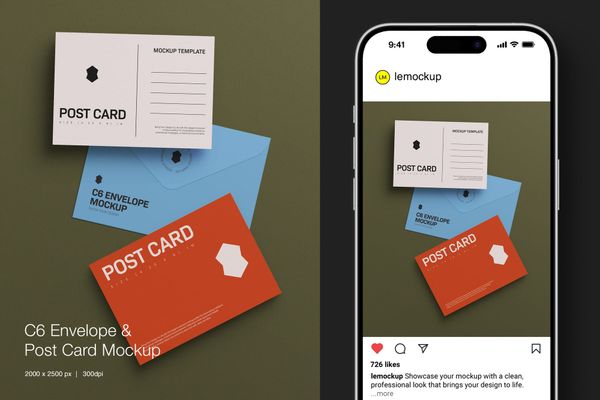 C6 Envelope & Post Card Mockup