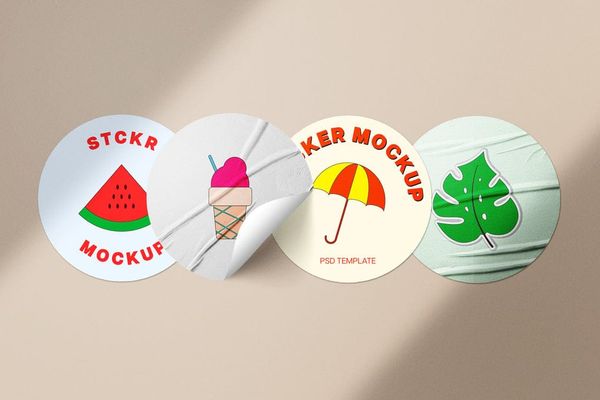 Four Round Sticker Mockup