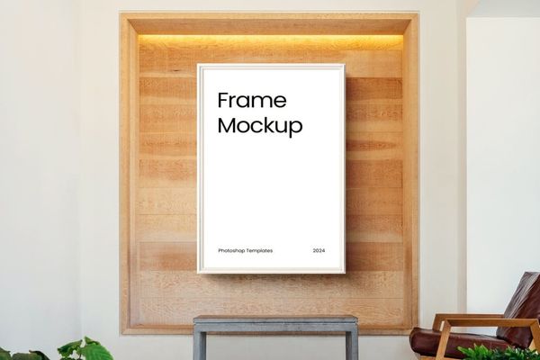Natural Wood Wall Frame Mockup