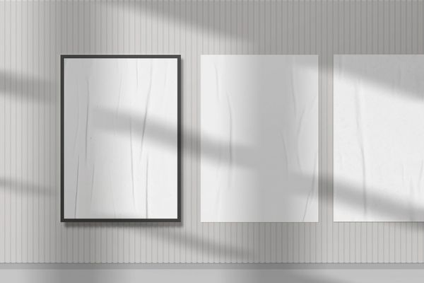 Frame Poster Mockup on Corrugated Wall with Natural Shadow