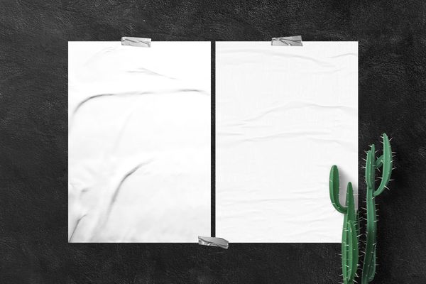 Two Glued Outdoor Poster Mockup with Tapes