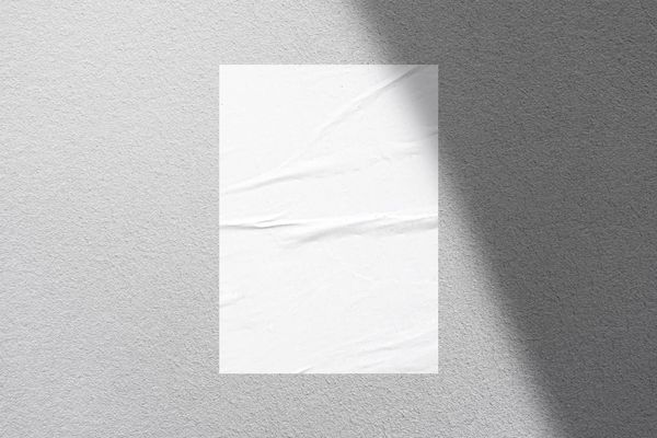 Glued Poster Mockup On Wall Gray Background