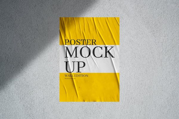 Glued Poster Mockup On Wall