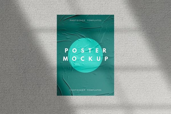 Glued Poster On Wall Mockup