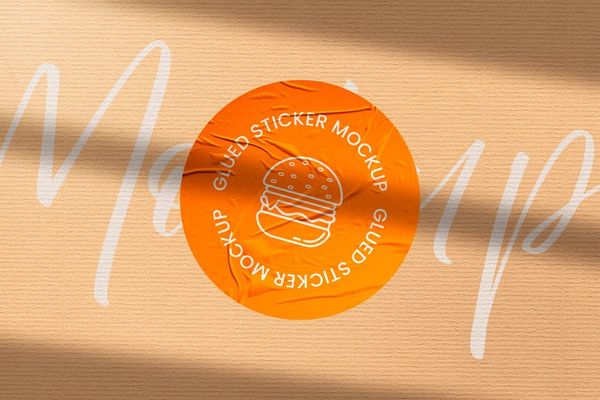 Glued Sticker Mockup With Paper Board Background